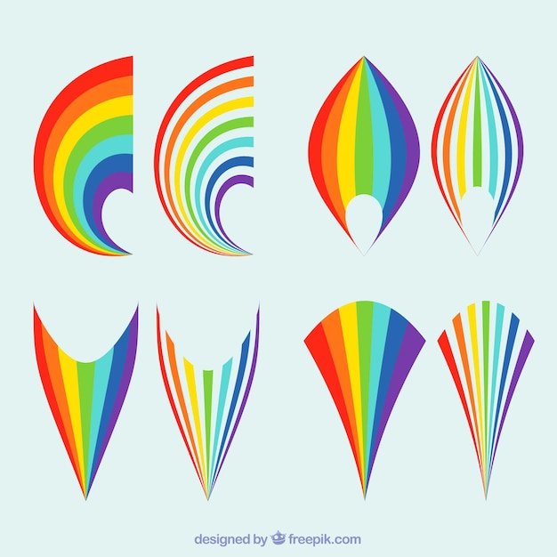 フラットシルエットの異なる形の虹のコレクション