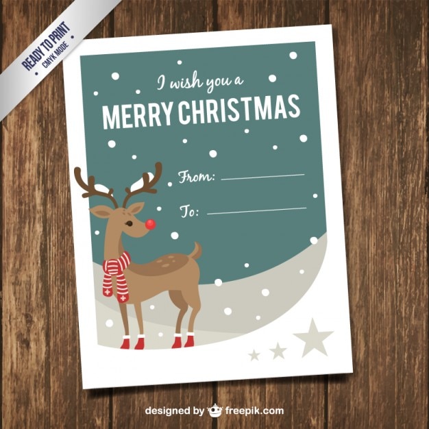 Free vector raindeer with a scarf christmas card