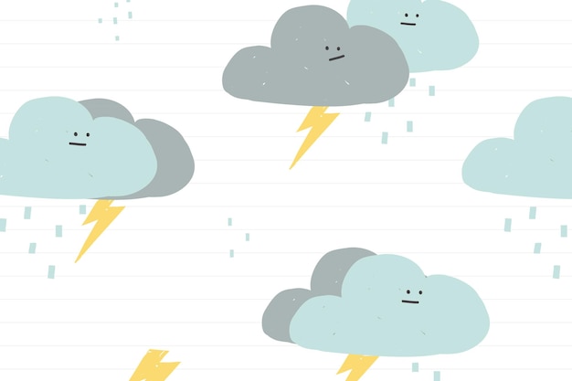 Free vector rainy clouds seamless pattern  cute doodle background for kids