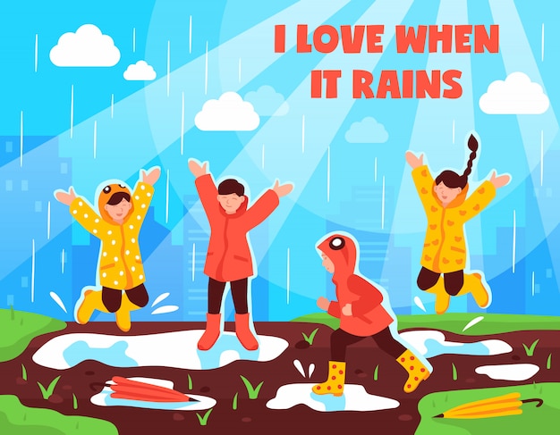 Free vector rainy day children outdoor