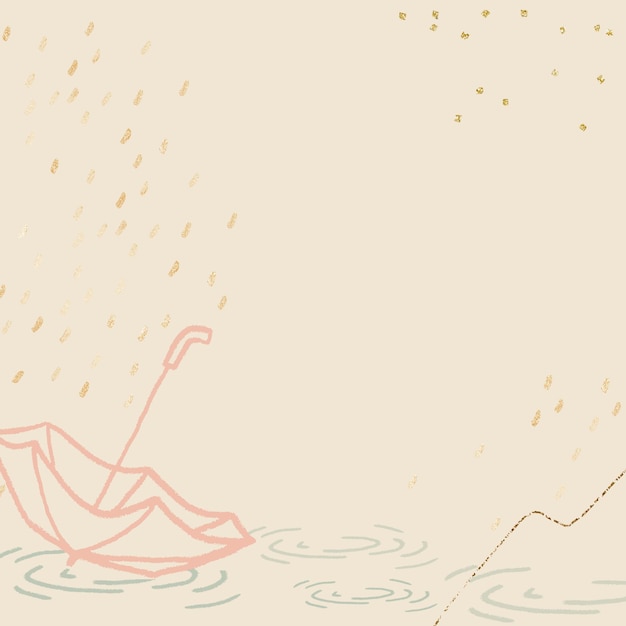 귀여운 우산 일러스트와 함께 파스텔 노란색의 장마 배경