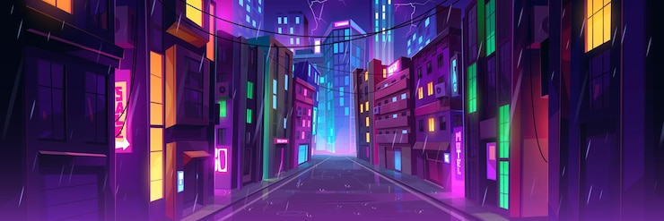 Free Vector rainy weather in night city street