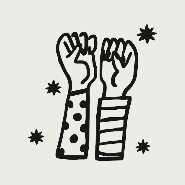 Поднятые руки солидарность стикер коллаж элемент вектора, концепция расширения прав и возможностей