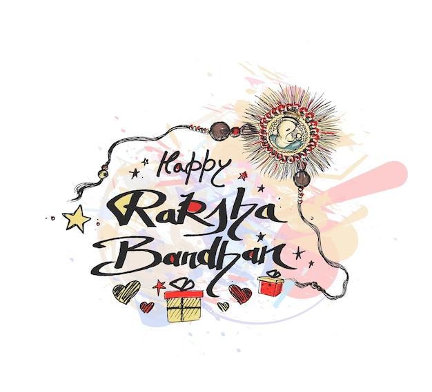 손과 아름다운 라키가 있는 프레임으로 장식된 Raksha Bandhan 축하