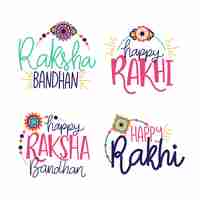 Free vector raksha bandhan lettering badges