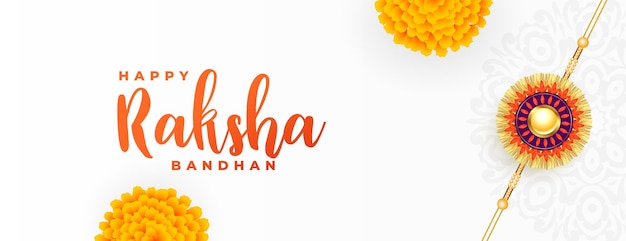 Free vector raksha bandhan white banner with rakhi and flower