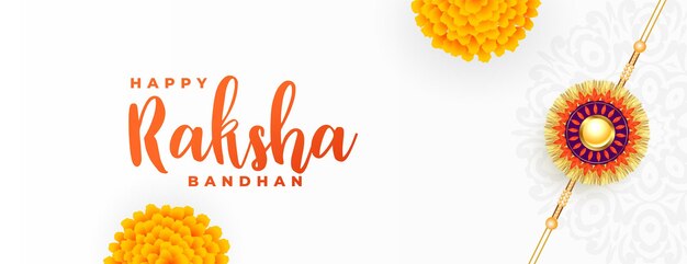 Raksha bandhan white banner with rakhi and flower