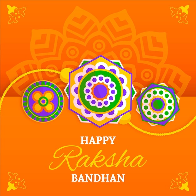 Free vector raksha bandhan with greeting and decoration