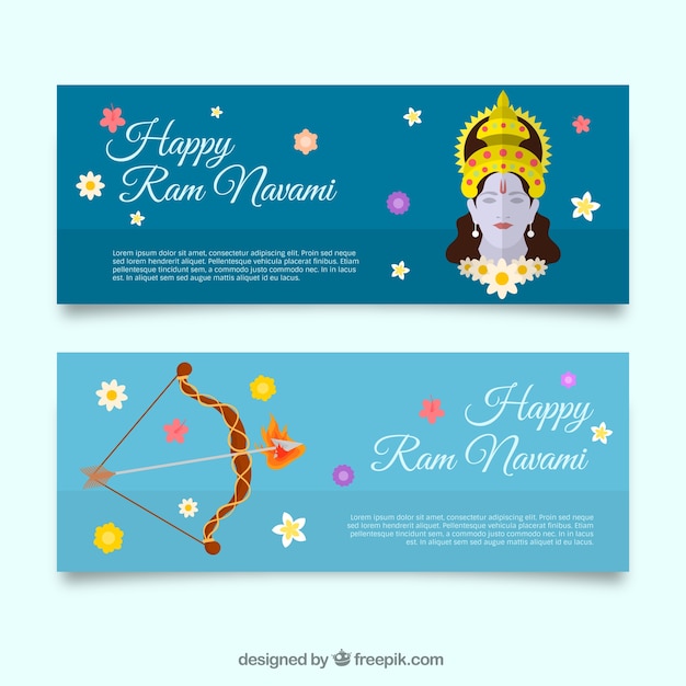 Free vector ram navami banners with flowers and bow