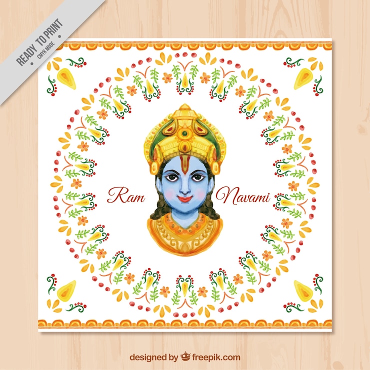 मुफ़्त वेक्टर ram navami watercolor ornamental greeting card