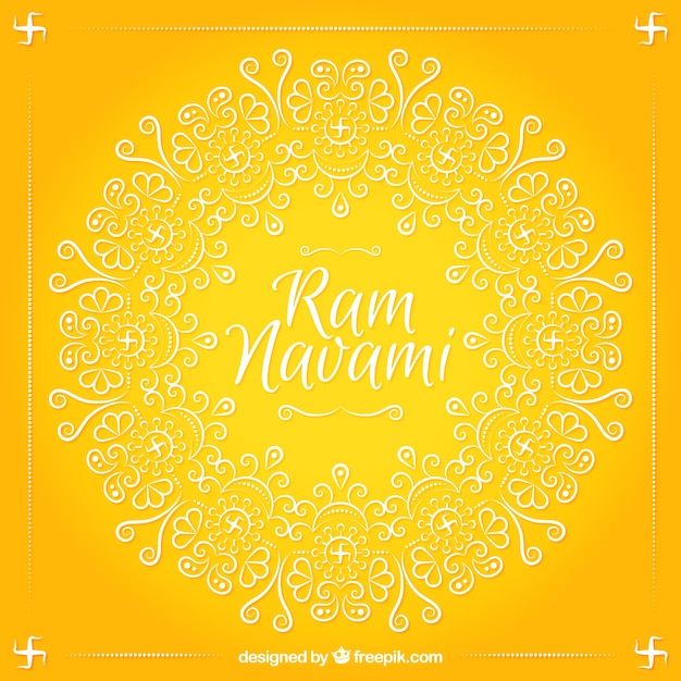 Free vector ram navami yellow background with ornamental shapes