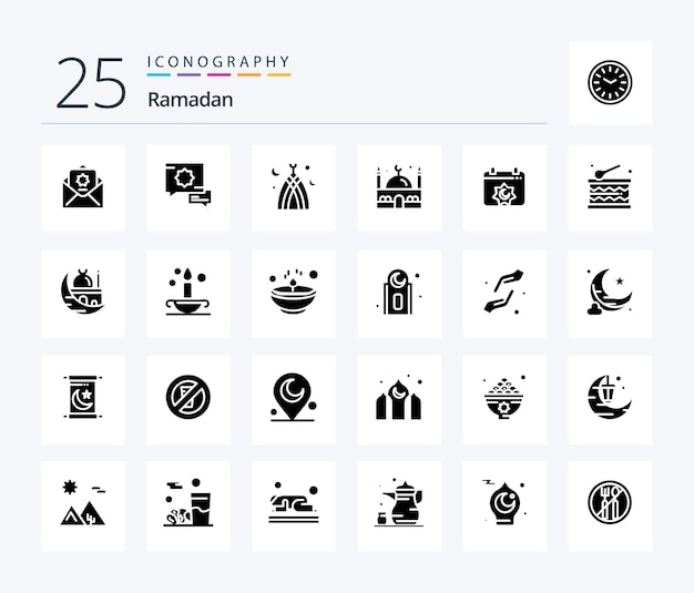 Набор иконок Ramadan 25 Solid Glyph, включая мусульманскую исламскую речевую мечеть