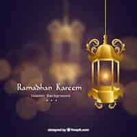 Free vector ramadan background with lamp in blurred style