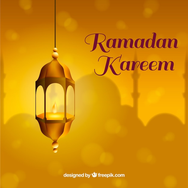 Free vector ramadan background with lamp in blurred style