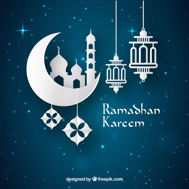 Ramadan background with lamps and ornaments