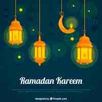 Free vector ramadan background with lamps and ornaments