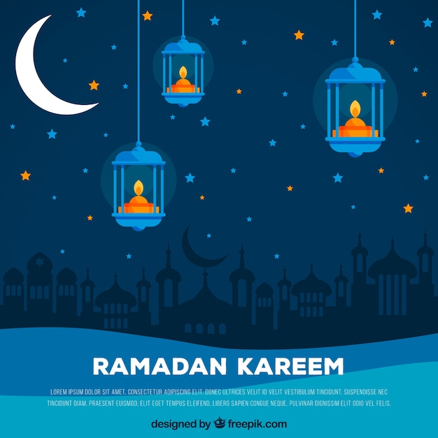 Free vector ramadan background with lamps and ornaments