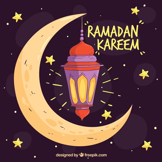 Ramadan background with moon in hand drawn style