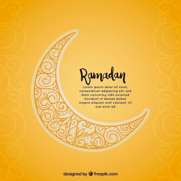 Ramadan background with moon and ornaments in hand drawn style