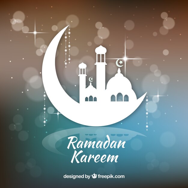 Ramadan background with mosque in blurred style