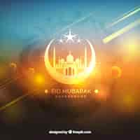 Free vector ramadan background with mosque in blurred style