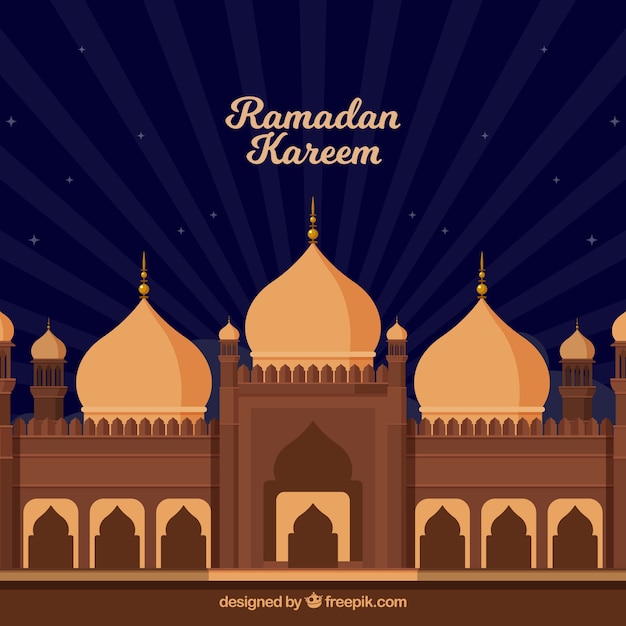 Free vector ramadan background with mosque in flat style