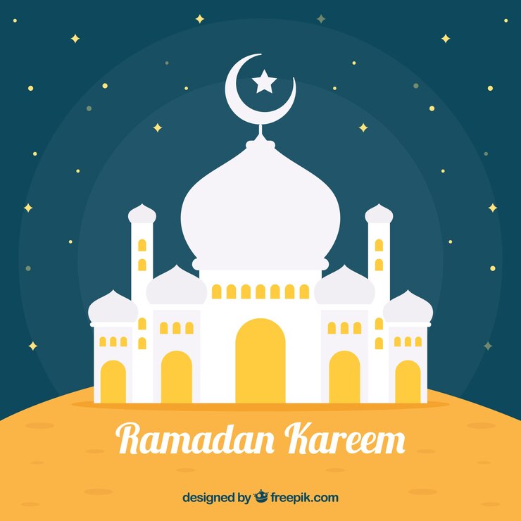 Free Vector ramadan background with mosque in flat style