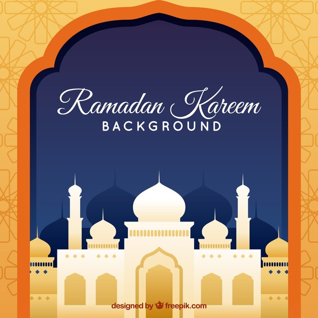 Ramadan background with mosque in flat style