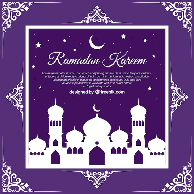 Free vector ramadan background with mosque in flat style