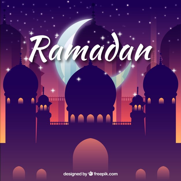 Ramadan background with mosque in flat style