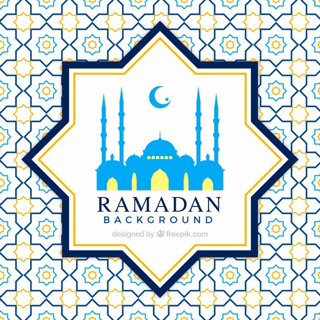 Ramadan background with mosque in flat style