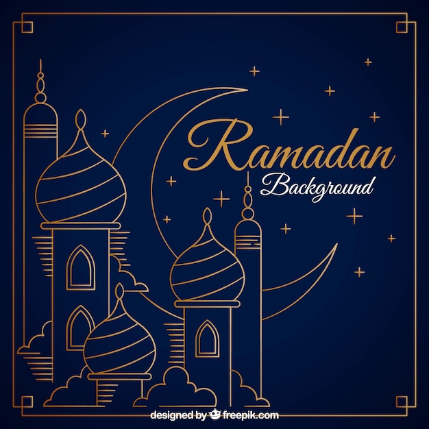 Ramadan background with mosque in flat style