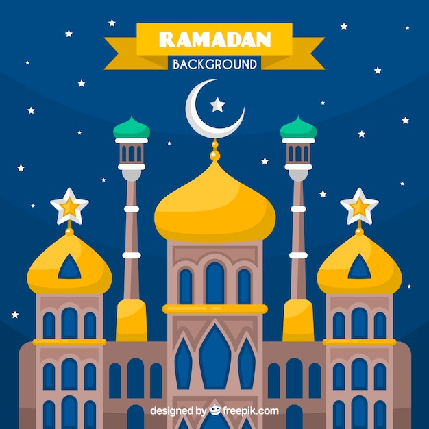 Ramadan background with mosque in flat style