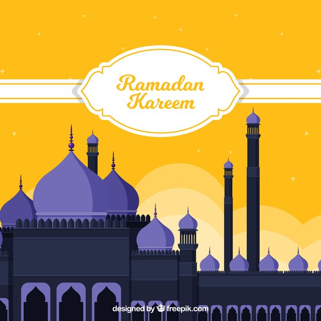 Ramadan background with mosque in flat style 