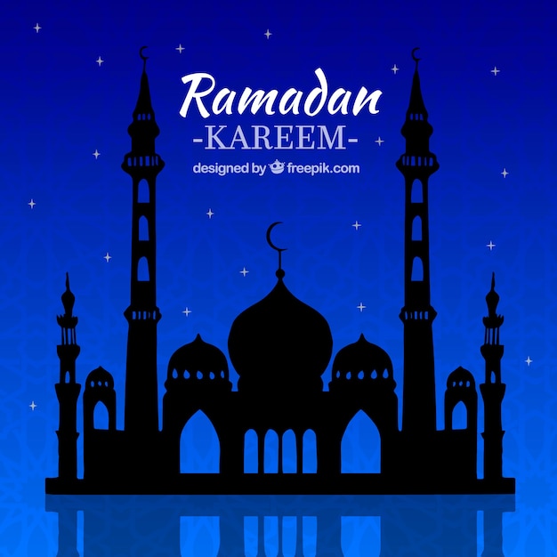 Vettore gratuito fondo del ramadan con stile disegnato della moschea a disposizione