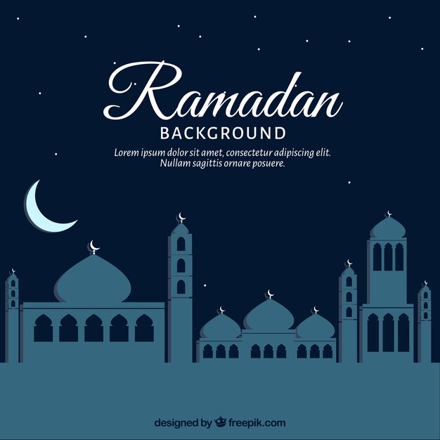 夜のモスクとラマダンの背景