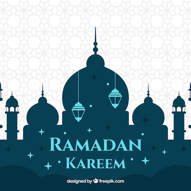 Рамадан фон с силуэтом мечети в плоском стиле