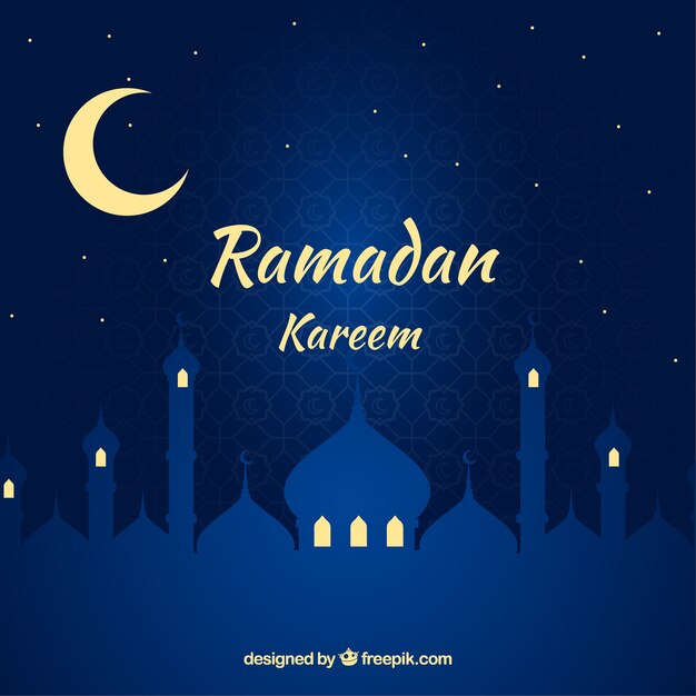 Ramadan background with mosque silhouette in flat style