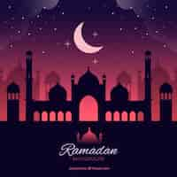 Vettore gratuito sfondo di ramadan con silhouette moschea