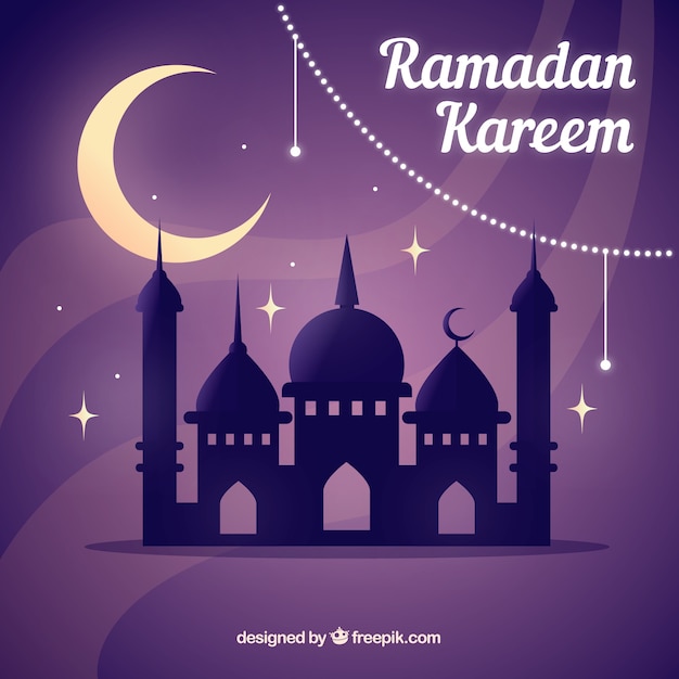Бесплатное векторное изображение Рамадан фон с силуэтом мечети