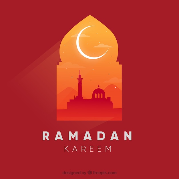 Free vector ramadan background with mosque view in flat style