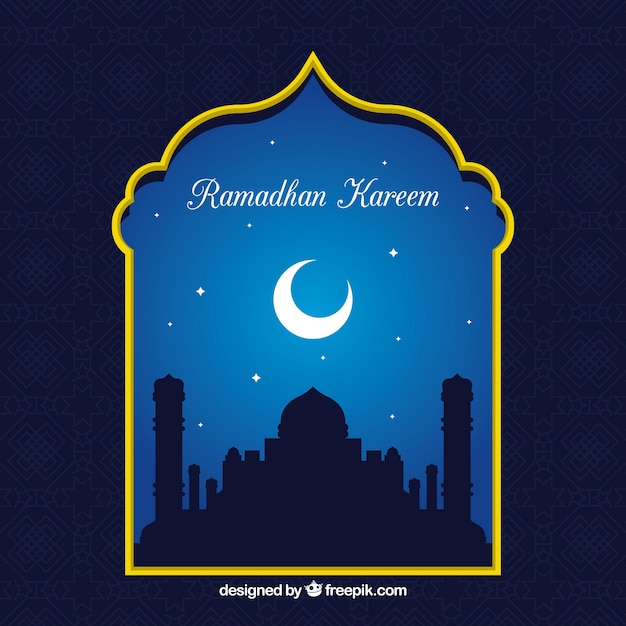 Рамадан с видом на мечеть в плоском стиле