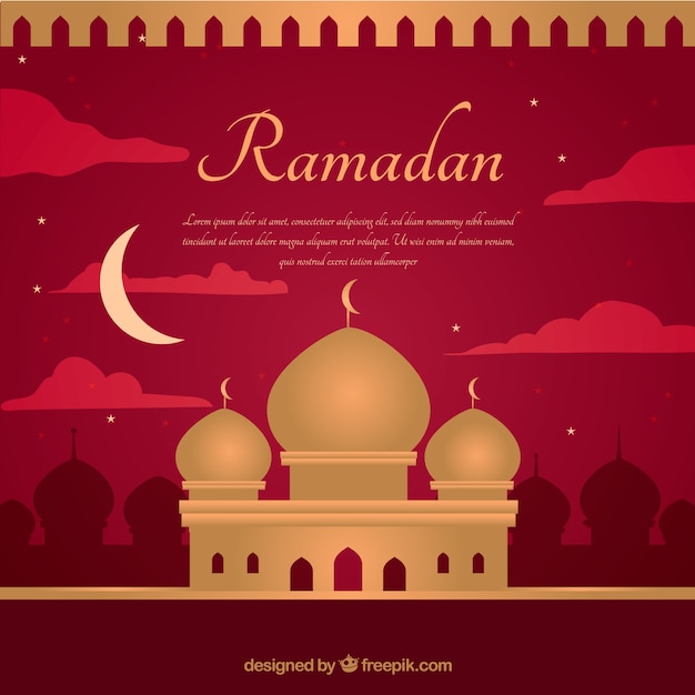 Vettore gratuito sfondo di ramadan con moschee