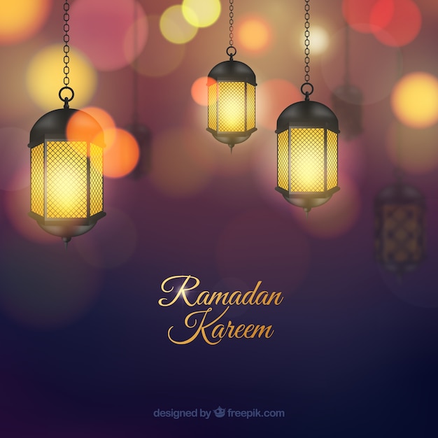 Ramadan background with realistic lamps