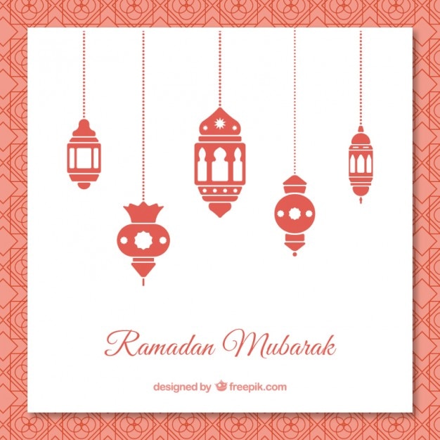 Free vector ramadan background with red lamps