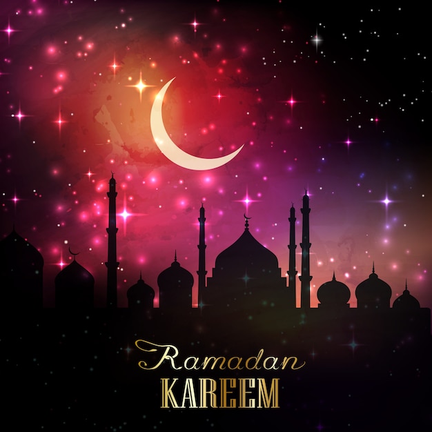 Free vector ramadan background with silhouettes of mosques