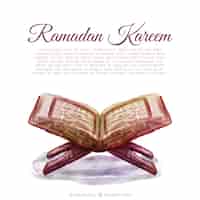 Free vector ramadan background with watercolor sacred book