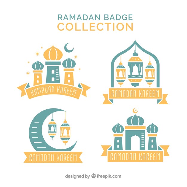 Ramadan badges collection in flat style