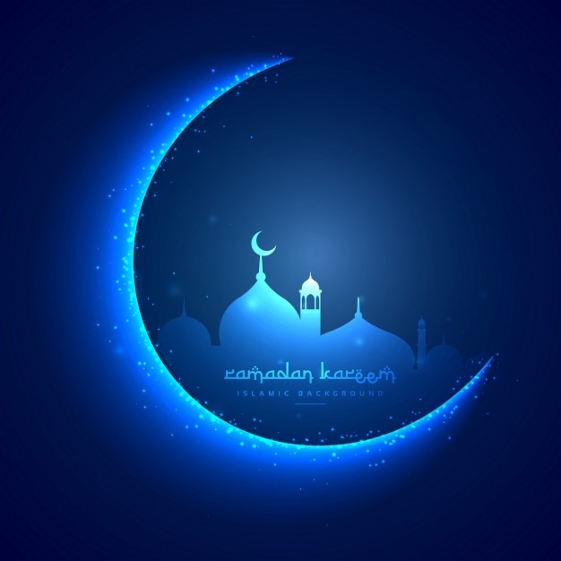 Vettore gratuito carta di ramadan con la luna e una moschea