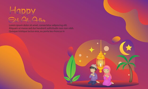Ramadan concept illustration. Happy Muslim people celebrate Holy Month Ramadan, Iftar Party,